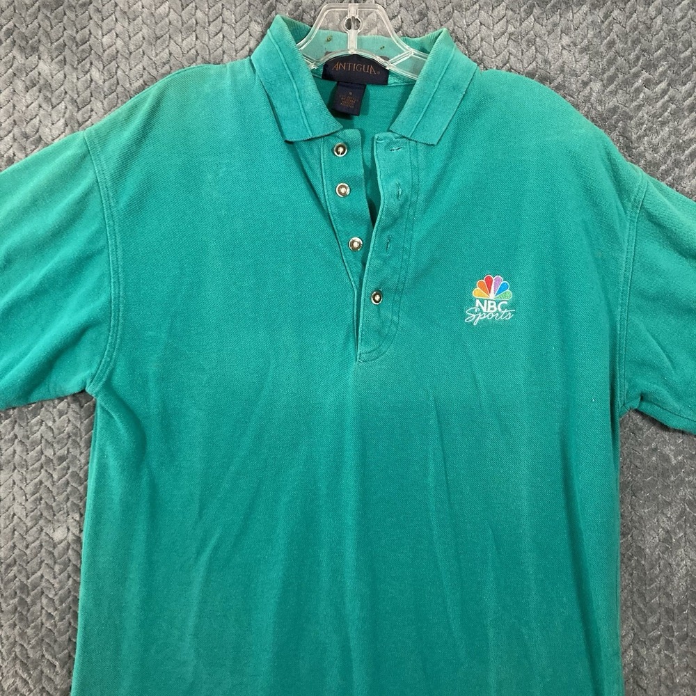 Antigua Polo Men S NBC Sports Turquoise Short Sleeve Cotton Pique Vintage